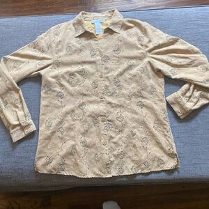Sag Harbor Tan Floral Button Down Shirt